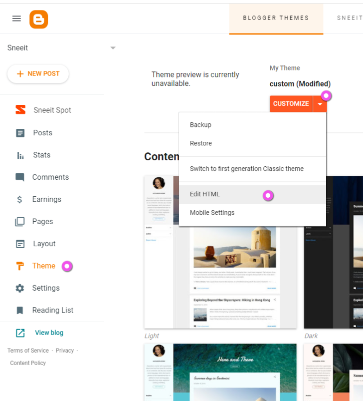 Edit HTML Blogger Theme