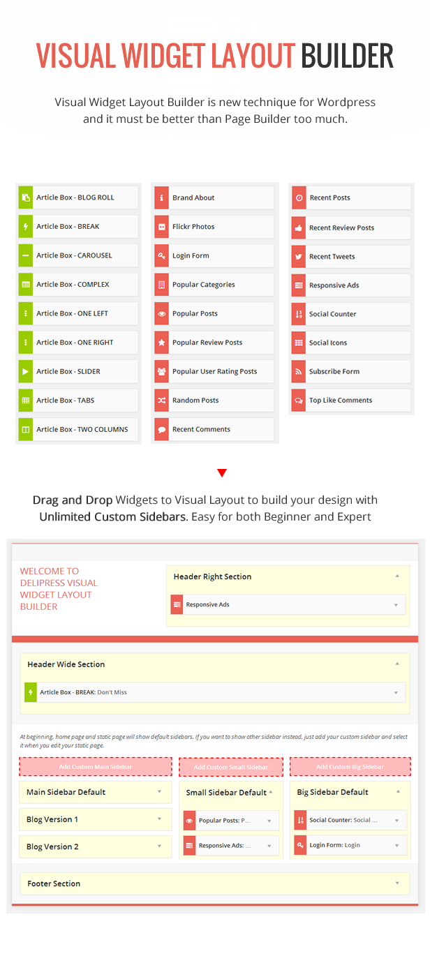 Visual Widget Layout Builder - Delipress - Magazine and Review WordPress Theme