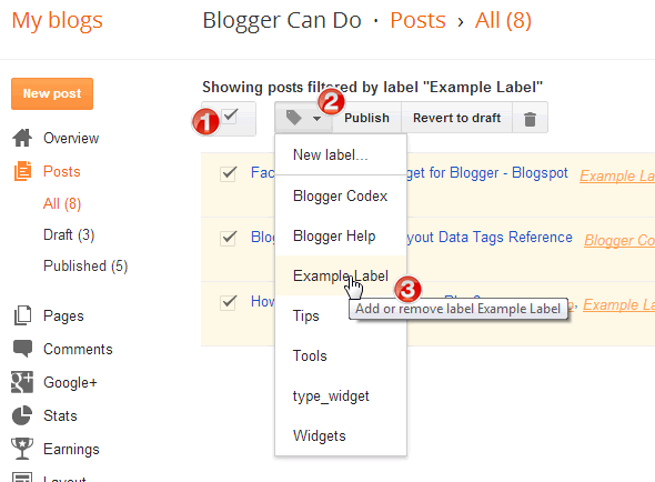 Remove label from multi posts of Blogger