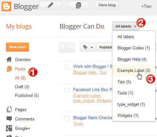 Filter posts for a specific label of Blogger