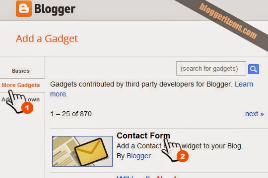 Add widget Contact form for Blogger