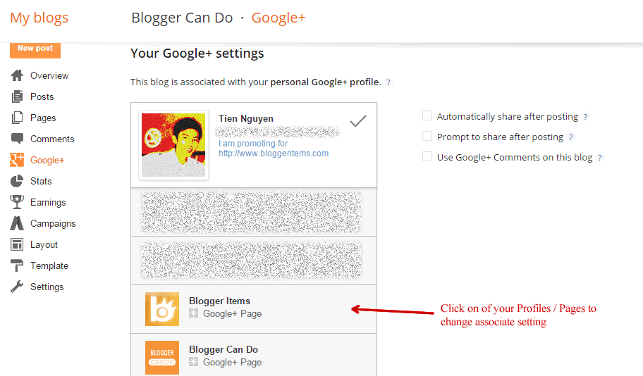 Working with Your Google+ Settings on Blogger - Change Associate