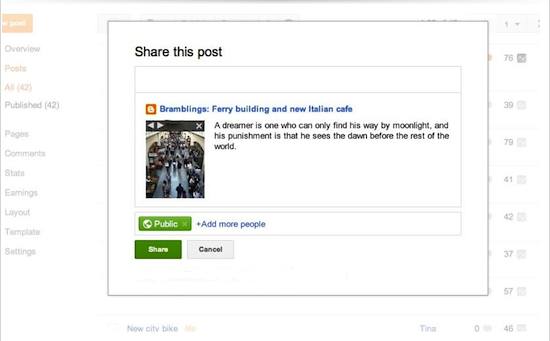 Working with Your Google+ Settings on Blogger - Share Box