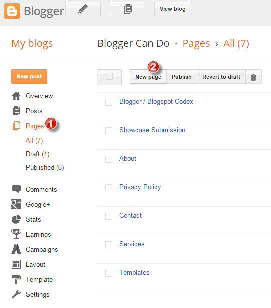 Create Your First Page with Blogger - Access Dashboad