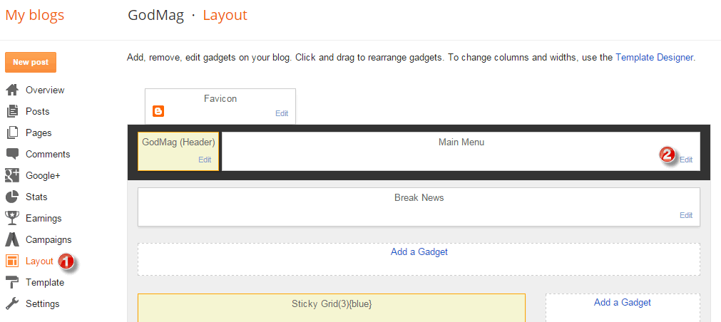 Bekerja dengan menu dropdown - GodMag - Template Majalah Fleksibel untuk Blogger